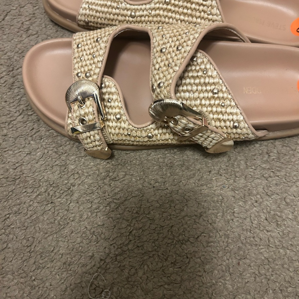 Women's Beige Sandals with Silver Buckles